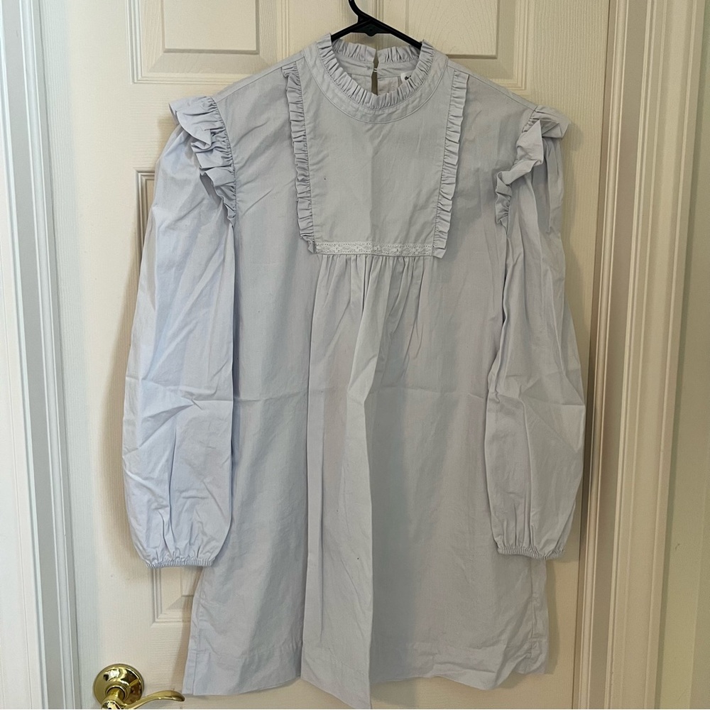 The Drop blue ruffle mini dress size small